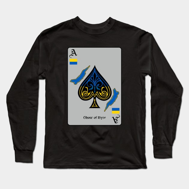 The Ghost of Kyiv, Stand With Ukraine Long Sleeve T-Shirt by Scar